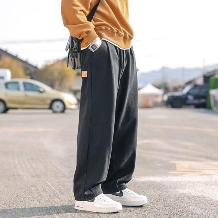Men's casual pants straight loose overalls spring and autumn men's solid color popular trendy brand sports casual pants