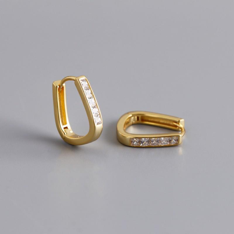 Sterling Geometric U-Shaped Stud Earrings With Zirconia Stones Women Fashion Jewelry 925 Sterling Silver