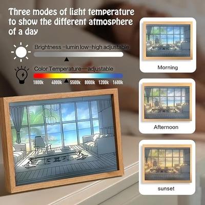 LED Night Light Decorative Light Painting USB Plug Dimming Wall Artwork Table Lamp Gift Indoor Sunlight Window Wooden Photo Lamp