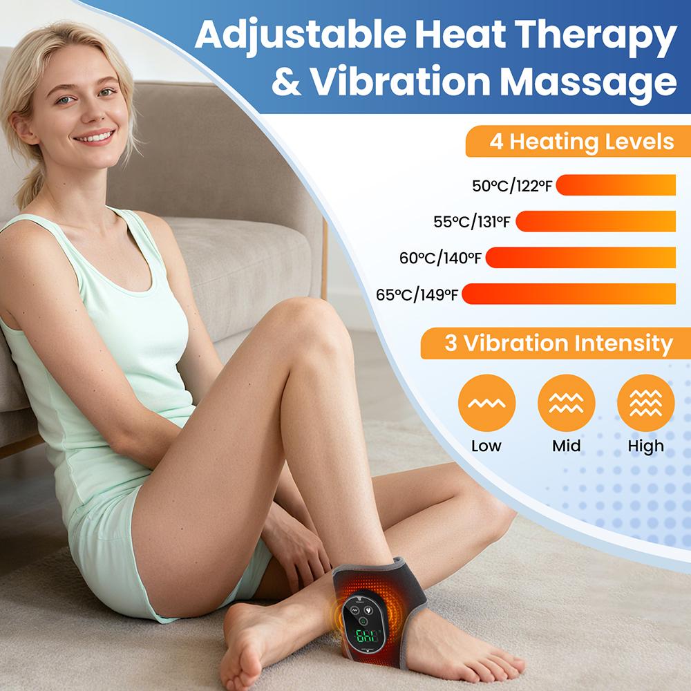 Ankle and Foot Massager Heated and Vibrating Ankle Guard-rechargeable Anble Massager-speed Termperature and 3-speed Massage Mode, Gifs Forl Oves