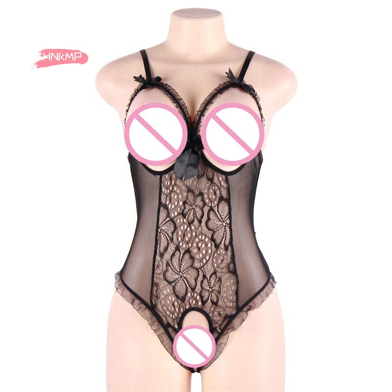 Black Porn Underwear Women Lace Transparent Bra One Piec Sexy Costumes Open Bra Crotchless Bodysuit Female Erotic Lingerie Sets