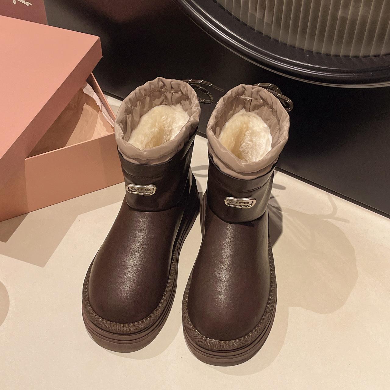 

Women s waterproof plus size soft sole heightening winter warm fur one snow boots padded lined ankle boots non-slip hiking sports cotton boots 40