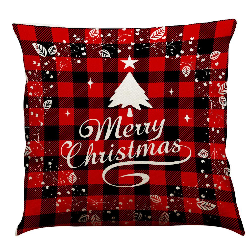 Red Plaid Elk Deep Forest Christmas Pillow Cover Home Sofa Cushion Cover