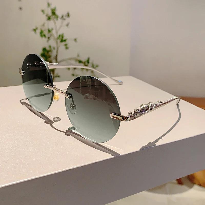Rimless Round Sunglasses New in Fashion Vintage Gradient Multi-color Shades Women Trendy Luxury Brand Design Sun Glasses