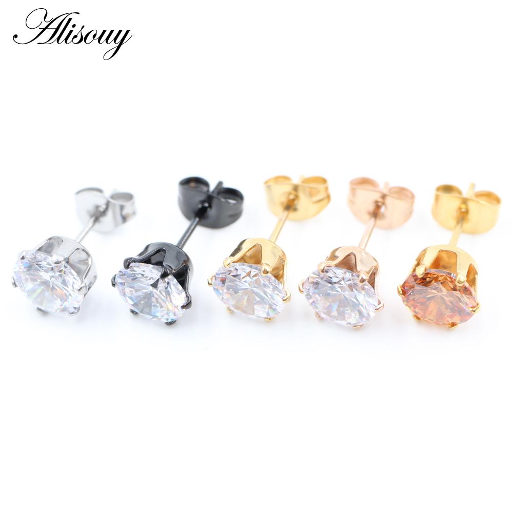 Alisouy 2 יחידות נירוסטה עגול זירקוניה מעוקבת קריסטל CZ נשים גברים עגילי חתיך לאוזן טרגוס סחוס הליקס פירסינג תכשיטים
