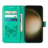 For Samsung Galaxy S24 Ultra Wallet Case with Wrist Strap Butterfly Imprint Leather Phone Cover