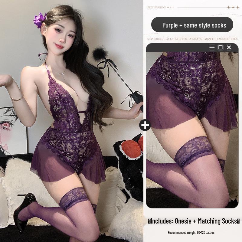 Pure Desire Lace Open-Crotch One-Piece Sleepwear - Stimulating Lingerie for Small Chest