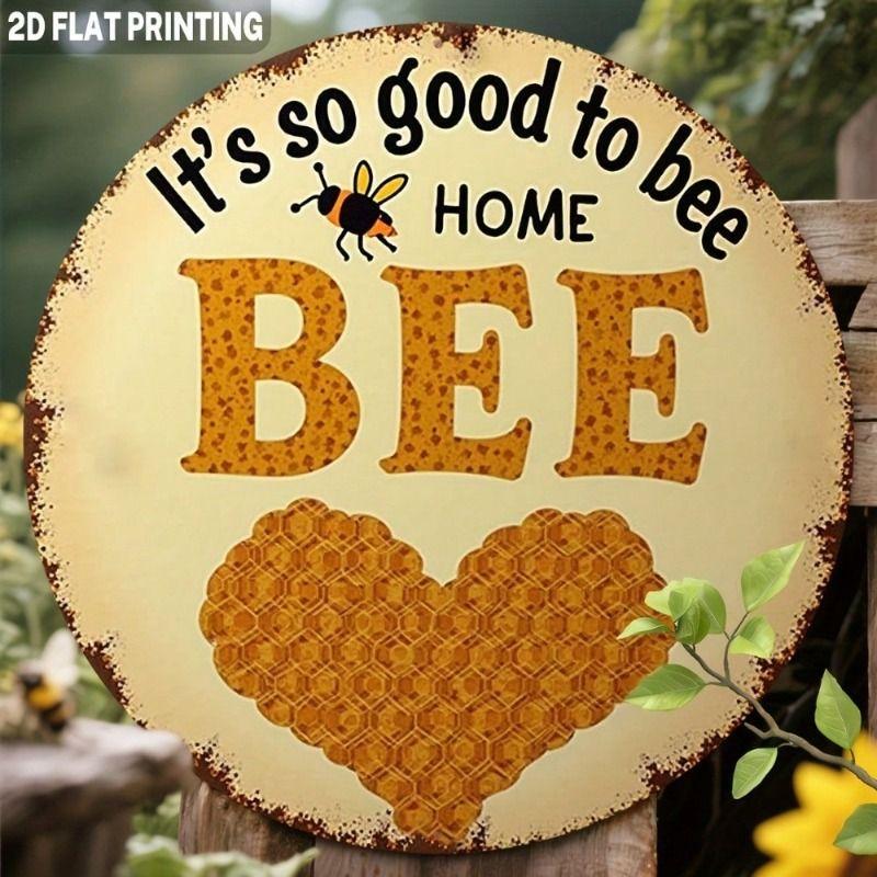 

Retro Round Metal Sign Bee with Heart 20x20cm Wall Art for Kitchen Porch