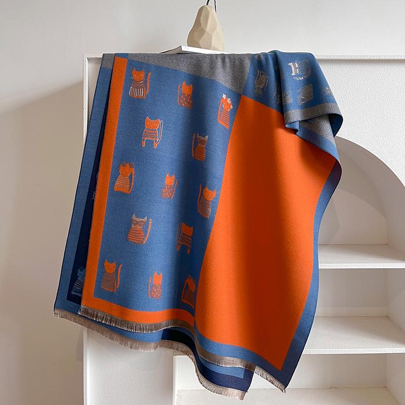 

Luxury Women Cashmere Cat Pattern Thick Winter Warm Scarf Big Shawl Cloak Fashion Pashmina Blanket Bandana Lady Long Scarves