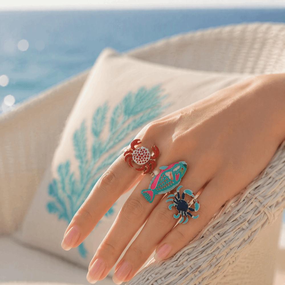 Open Design Drip Oil Rings Fish Shaped Rings Marine Creature Rings Enamel Band Rings For Women