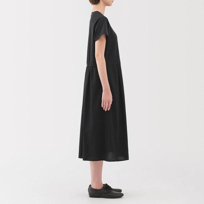 MUJI Women's Cooling Short Sleeve One-Piece Dress, Black, Women's S