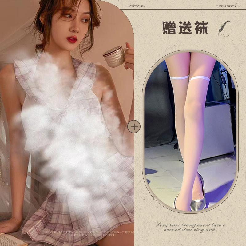 Sexy lingerie sexy plaid jk student dress summer lace-up hollow schoolgirl