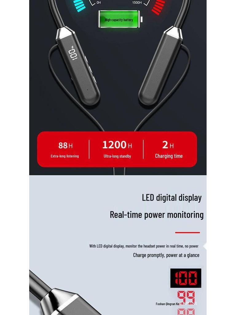 2026 Wireless Neckband Bluetooth Headphones - Comfortable for Long Wear, Unisex, Ideal for Sports, with Large Battery Life