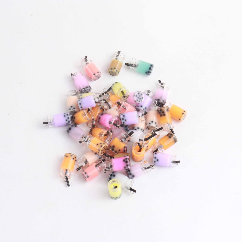 10pcs Transparent Glass Pendants with Bottle Juice Drink Milk Tea Charms Pendants Diy Keychain Women Key Chain Gift Jewelry