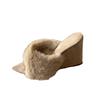 Fashion Fluffy Women Slippers Wedges Sandals Pointed Toe High Heels Shoes 2025 Winter Designer Brand Party Dress Shoes Sexy Flip Flops