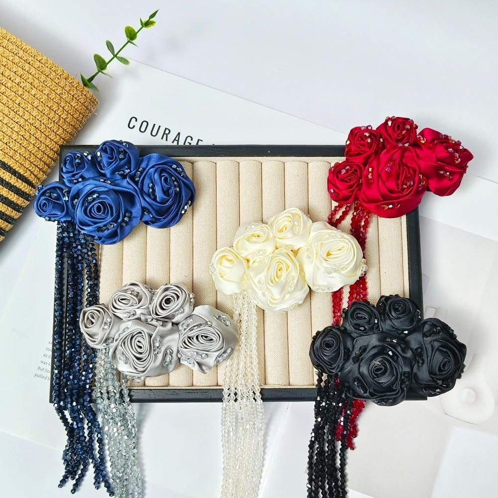 Crystal Beads DIY Decor Accessories Tassel Details 3D Fabric Flowers For Dress