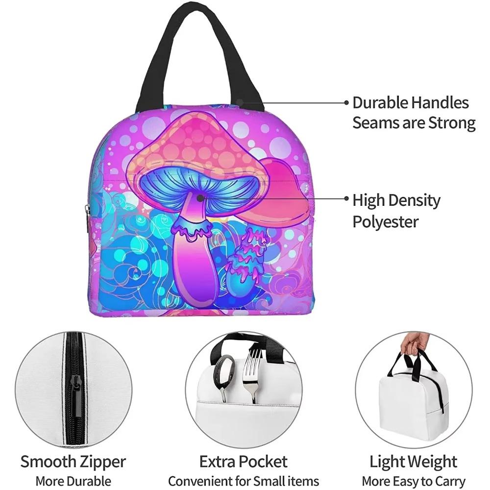 Lunch Bag for Women  Mushrooms Sacred Trippy Psychedelic Hippie Colorful Insulated Lunch Box Cooler Tote for Work School
