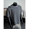 Men's Black Grey Striped T-shirt Crew Neck Short Sleeve Casual Loose Fit Tee For Daily Streetwear