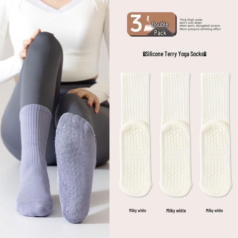 Women's Non-Slip Mid-Calf Yoga Socks - Thick Terry Pilates Fitness Socks