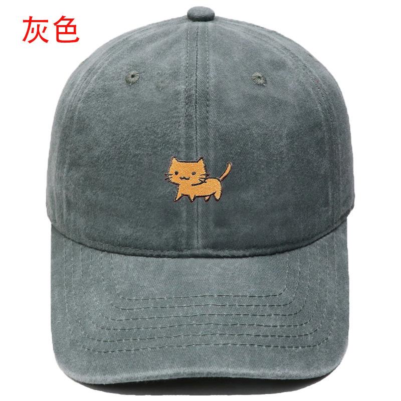 New cartoon cute cat embroidery washed retro baseball cap men's and women's casual outdoor sunshade cap