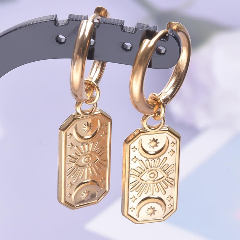 Upright Moon Charm Earring Lune Pendant Stainless Steel Earrings For Women Men Fashion Jewelry Round Hoops Piercing Oorbellen