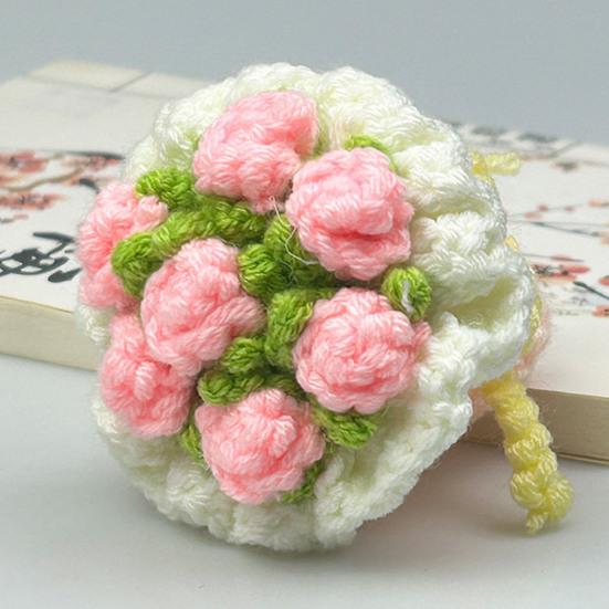 Crochet Rose Flower Bouquet Decoration Handmade Knitting Floral Ornament Finished Hand Woven Flower Table