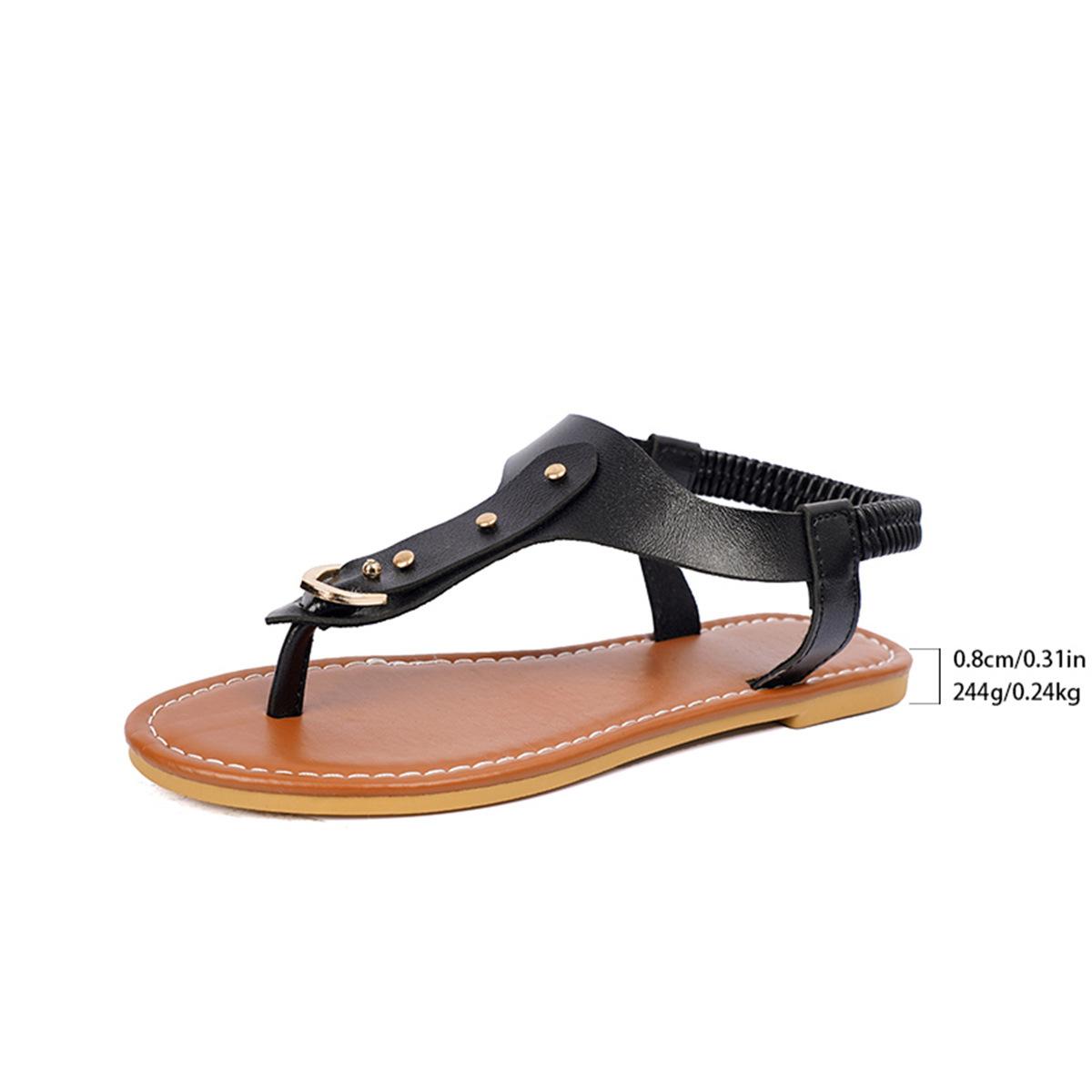 Большие размеры Toe Willow Nails Flat Bottom Beach Cool Slippers Sandals Women Cross border Wear Elastic Band Light Shoes 36 чёрный