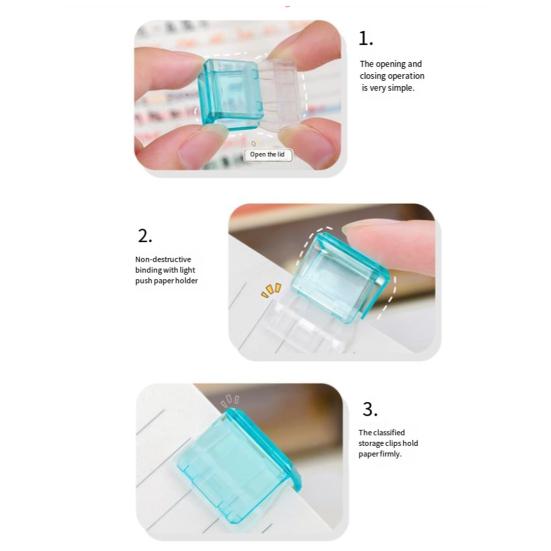 10Pcs Transparent Paper Clip Pusher Reusable File Clips for Students Office No-Punch Binding Document Organizer