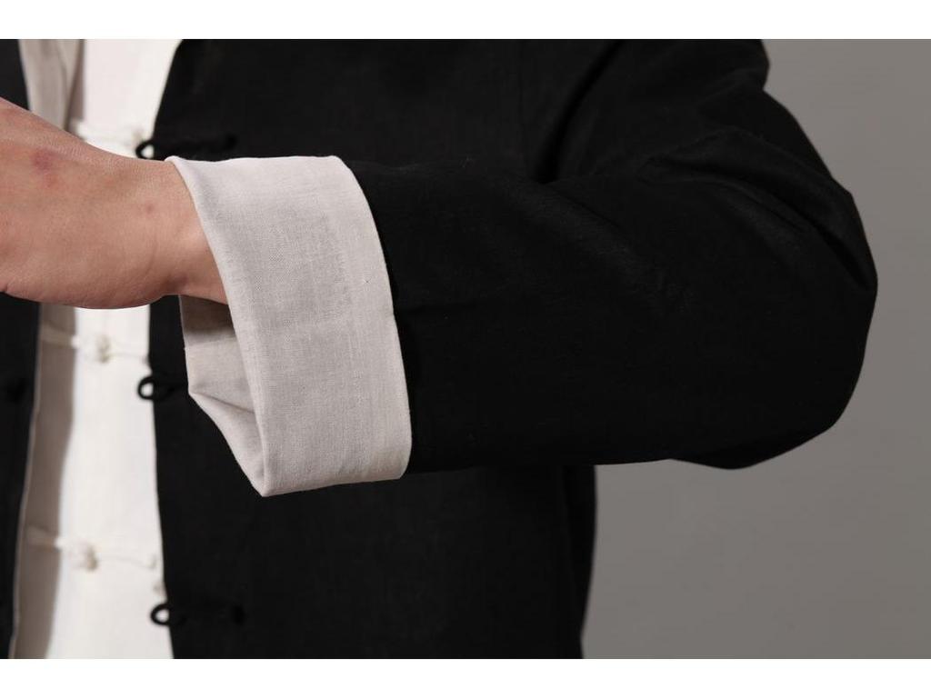 Men's Ethnic Style Tang Suit Jacket: Reversible Cotton-Linen Long Sleeve Hanfu for Spring/Autumn
