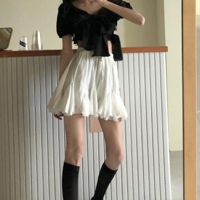 DEEPTOWN Korean Style Mini Skirt Women High Waist A-line Patchwork Lace-up Ruffles Cute Pleated Skirt Kawaii Summer Fashion