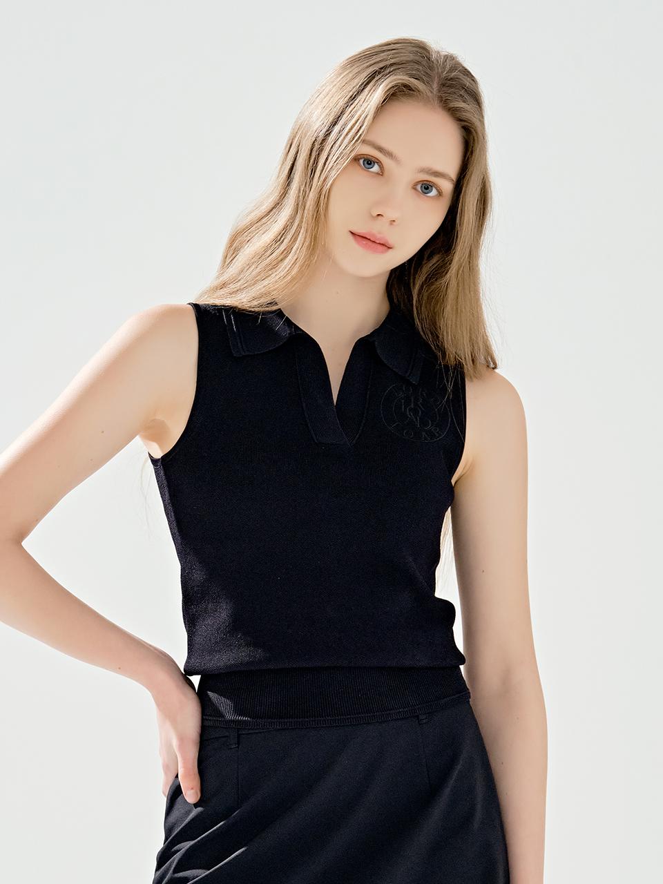 Road Roar Signature Collared Sleeveless Knit Black Black/M