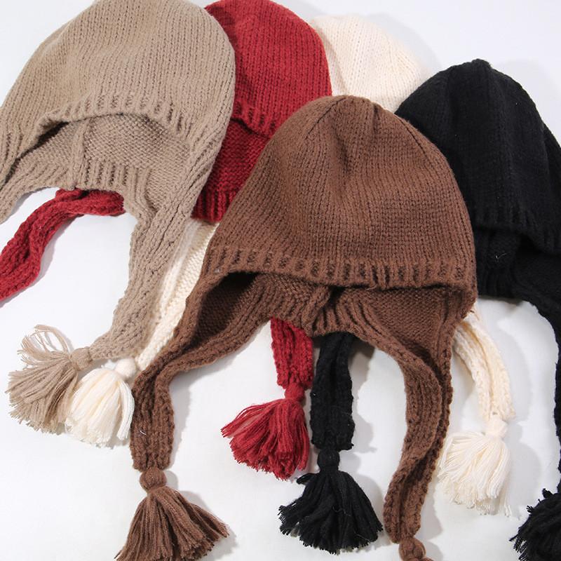 Knit Hat Women Winter Warm Earflap Beanie With No Brim For Casual Outings