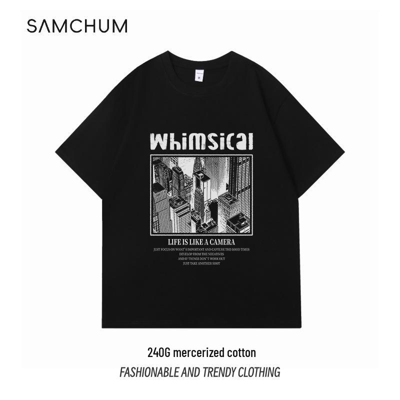 

240g Heavyweight Men s Casual Loose-Fit Short-Sleeve T-Shirt with Dropped Shoulders and Round Neck 2XL вина червоного кольору