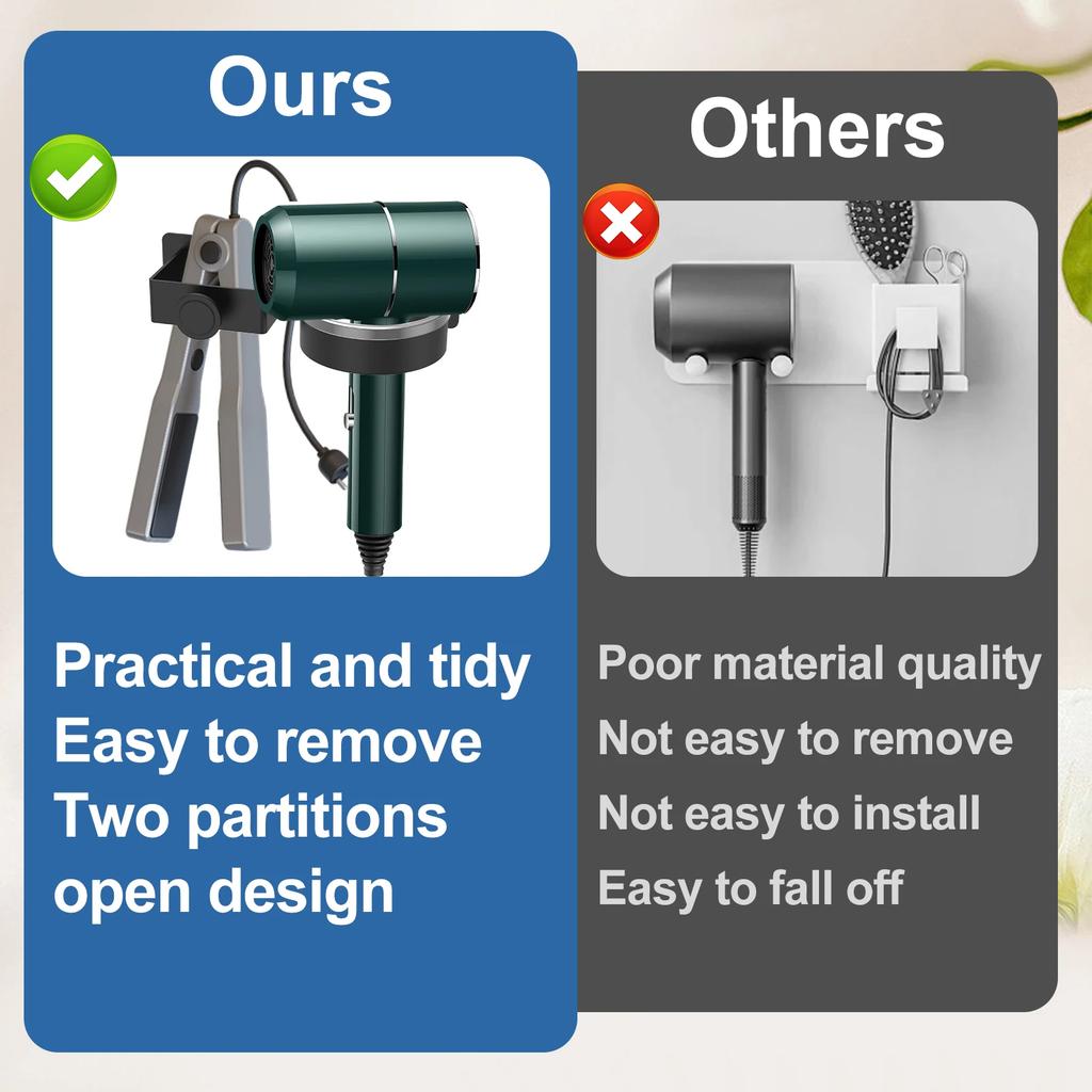 Hair Dryer Holder Wall Mounted Bathroom Hair Straightener Storage Holder Hair Tool Organizer Adhesive Toilet Blower Holder Racks