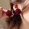 Red Flocking Flower Stud Earrings for Women Trendy Fold Petal Big Earrings Wedding Party Lucky Personality Jewelry Girls Gift