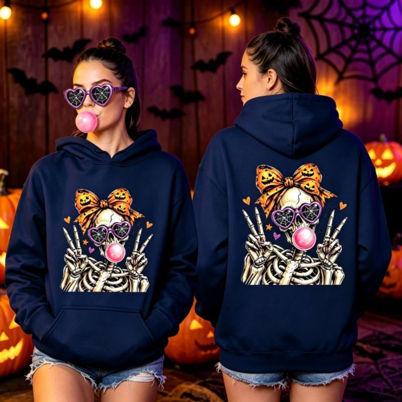 Skeleton Halloween Hoodie Men Women Vintage Horror Skull Graphic Pullover Sweatshirt Spooky Gothic Hoodies