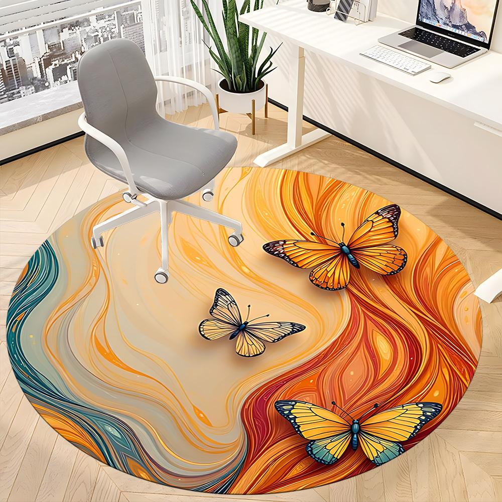 1pc Butterfly Flow Office Round Area Rug, Indoor Mat Suitable ForOffice, Under Office Chairs Bedroom Living Room Home Decor, Room Deco  D037