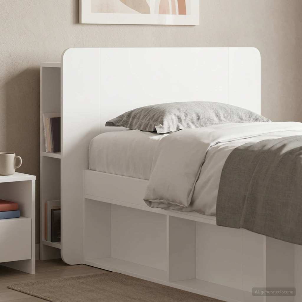 Headboard Cabinet with Storage Glossy White Wood Based Material