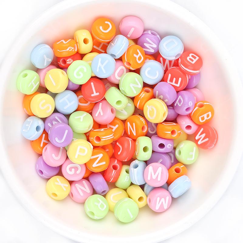 

Акриловые светящиеся бусины-буквы, разные стили, 100 шт./пакет для изготовления браслетов своими руками Diameter ~7mm, Thickness ~4mm, 100 pcs/pack