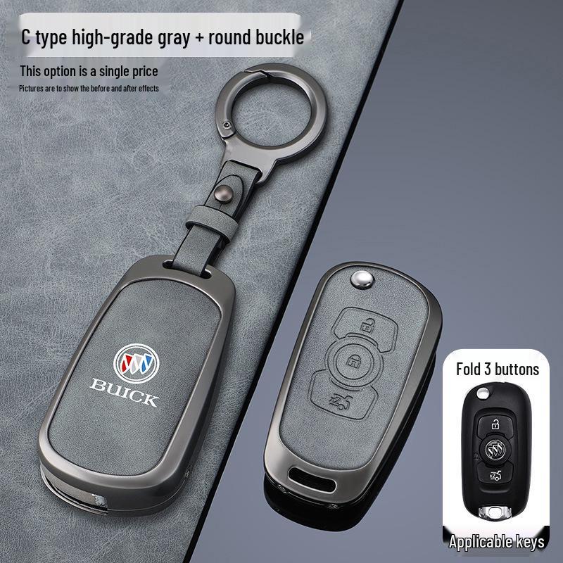 Premium Genuine Leather Key Cover with Zinc Alloy Buckle for 2016-2017 Buick Verano GS