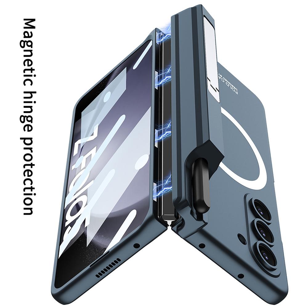 Magsafe Magnetic Hinge Pen Holder Stand Case For Samsung Galaxy Z Fold 6 5 4 3 With Screen Protector Film Cover For Fold6 Fold5