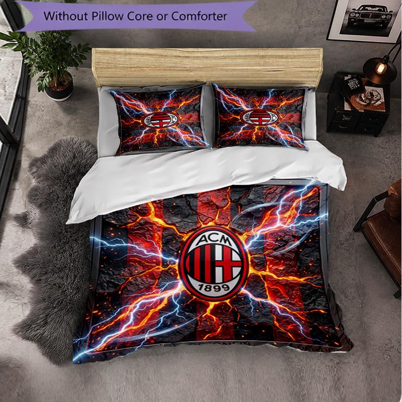 AC Milan Pattern 3 Pieces Bedding Set Soft Microfiber Duvet Cover with Pillow Cases for Bedroom