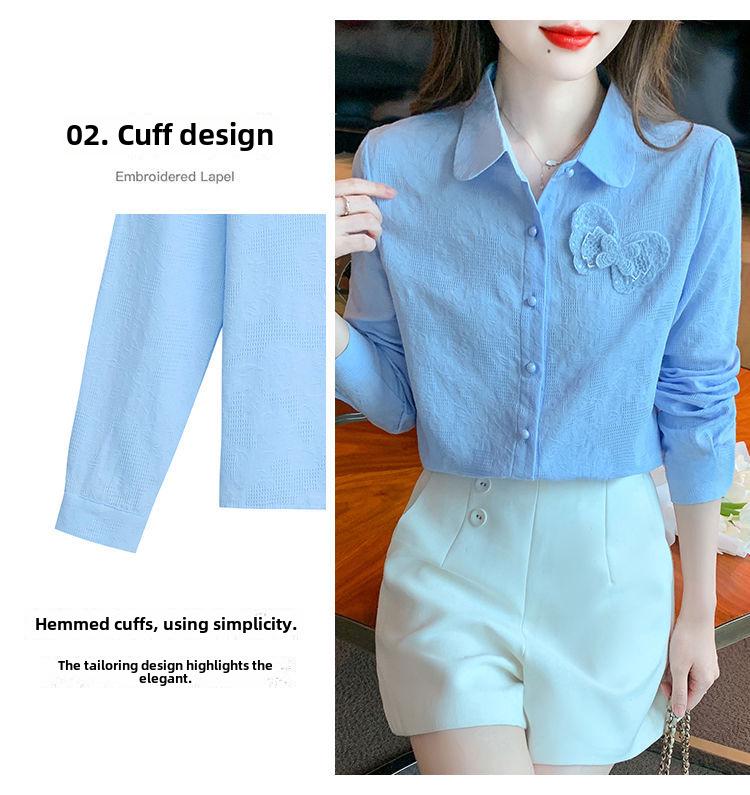 Herbst 2024 Damen Reines Baumwoll-Jacquard Besticktes Langarmhemd