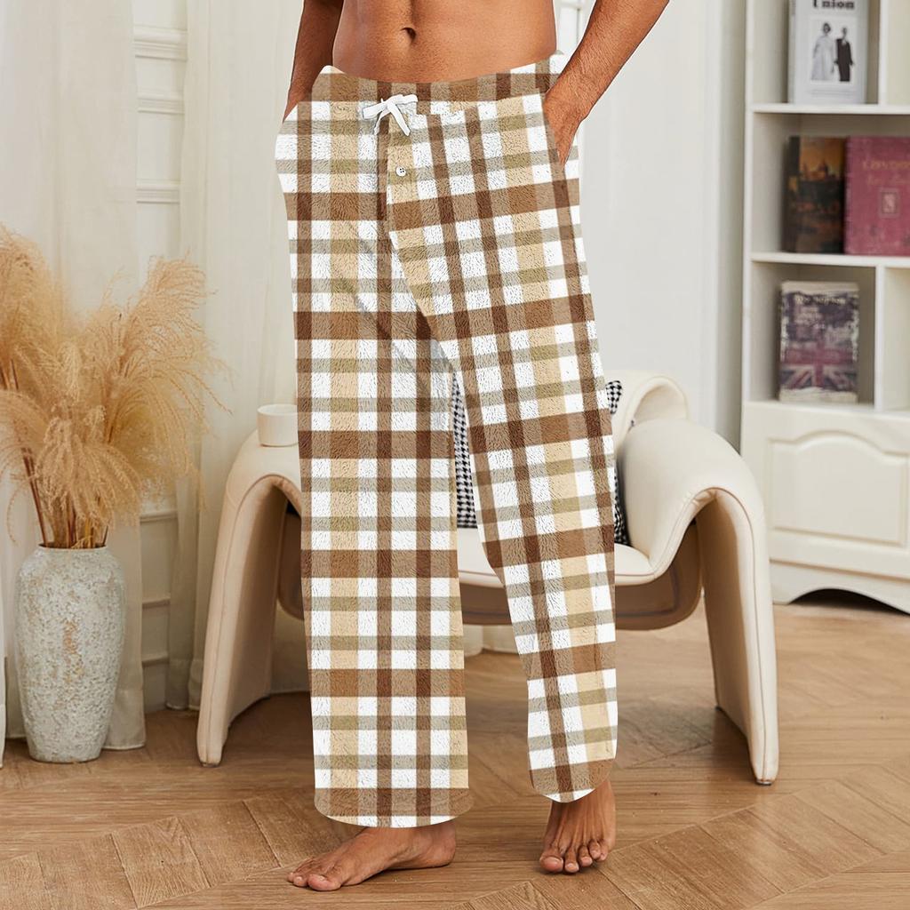 Men's Plush Pajama Pants with Print for Casual Home Wear