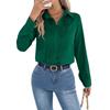 Women Pleated Front Button Down Long Sleeve Blouse