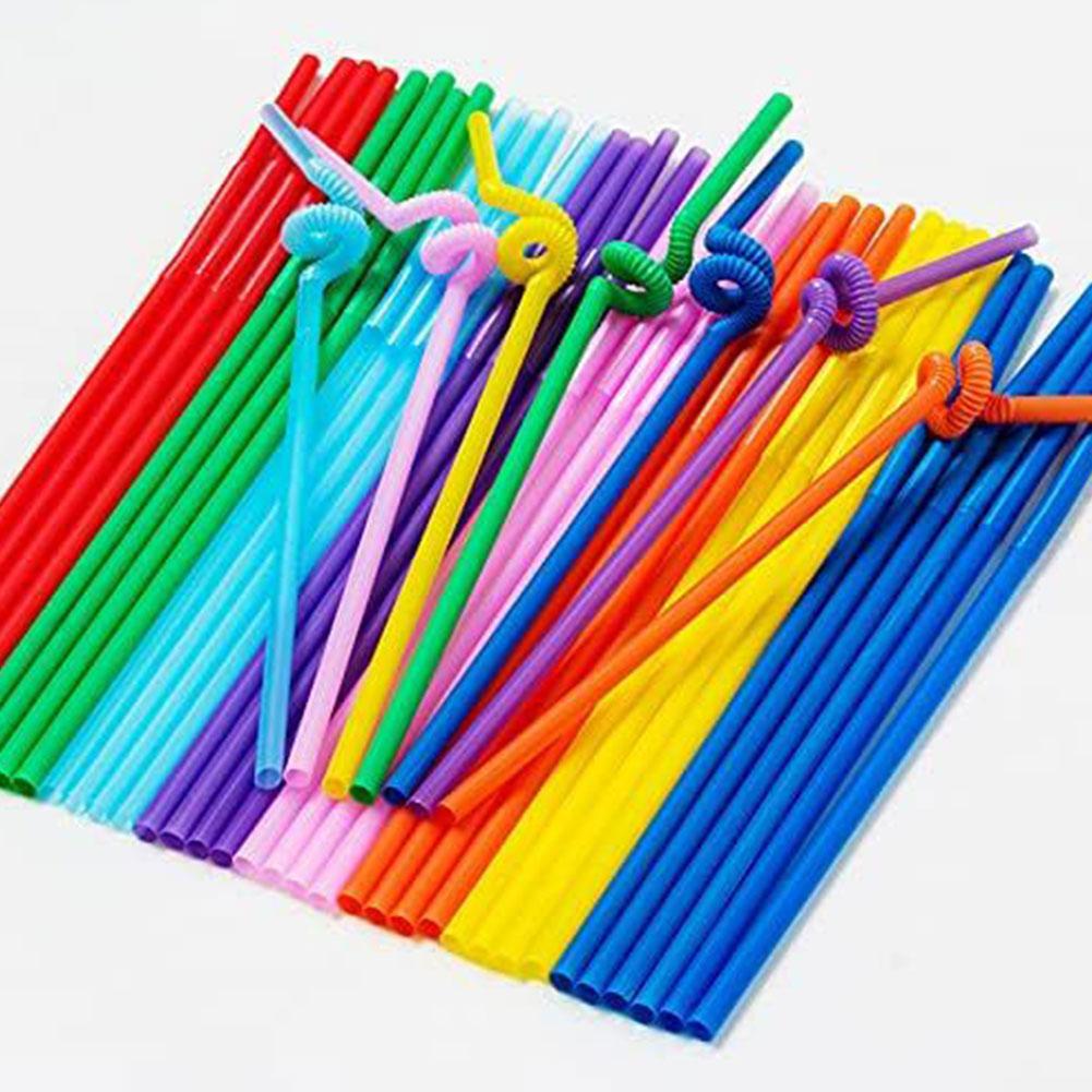 100PCS Colorful&Black Flexible Plastic Drinking Straws Milk Tea Bar Party Wedding Kitchen Beverage Straw For Home Accessories