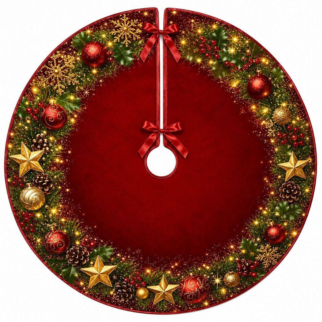 Christmas Tree Skirt Short Plush Decor With Bell Pattern For Holiday Festive Decor