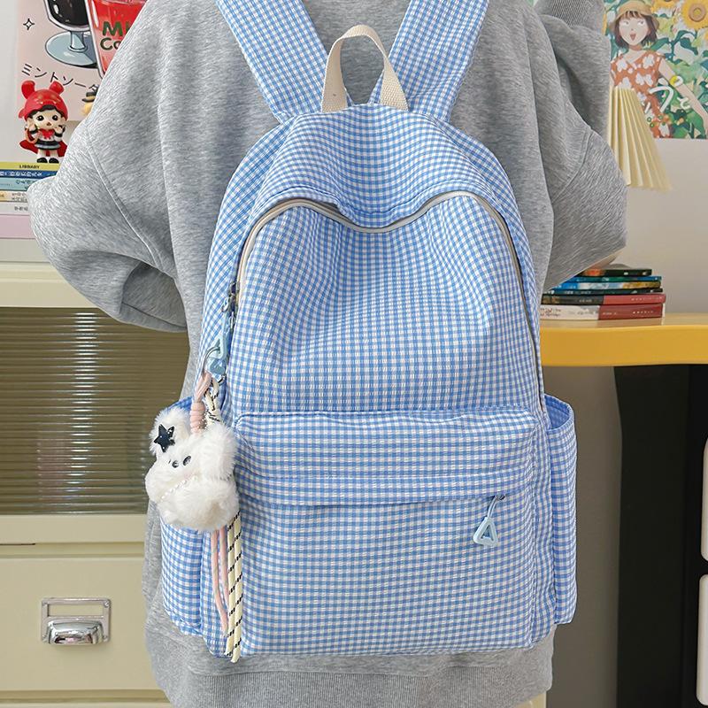 Going Out Schoolbag Female College Student Fashion Autumn And Winter Cute High-Value Plaid Back Junior High School Backpack