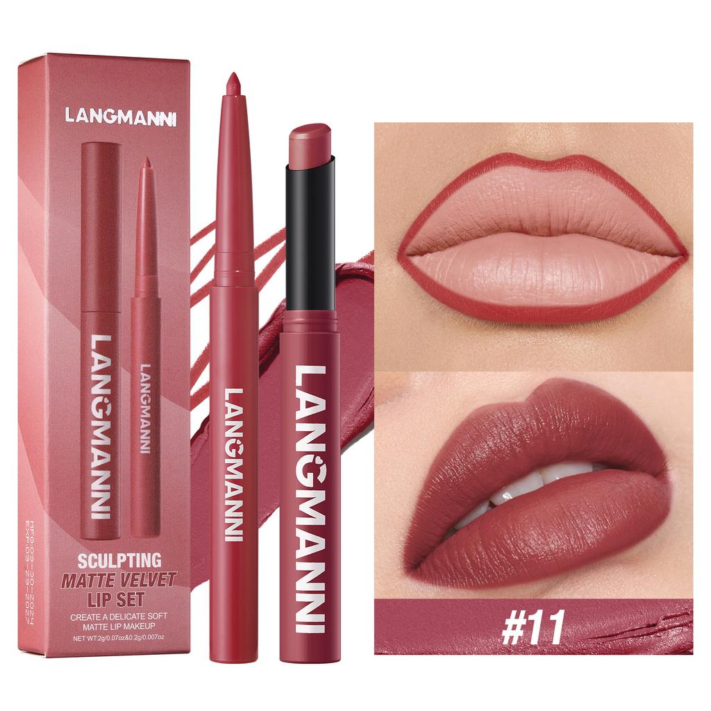 2set Lip Liner & Lipstick Set, Matte Effect and Moisturizing Lipstick Create Full Lips, Waterproof Formula Lip Makeup