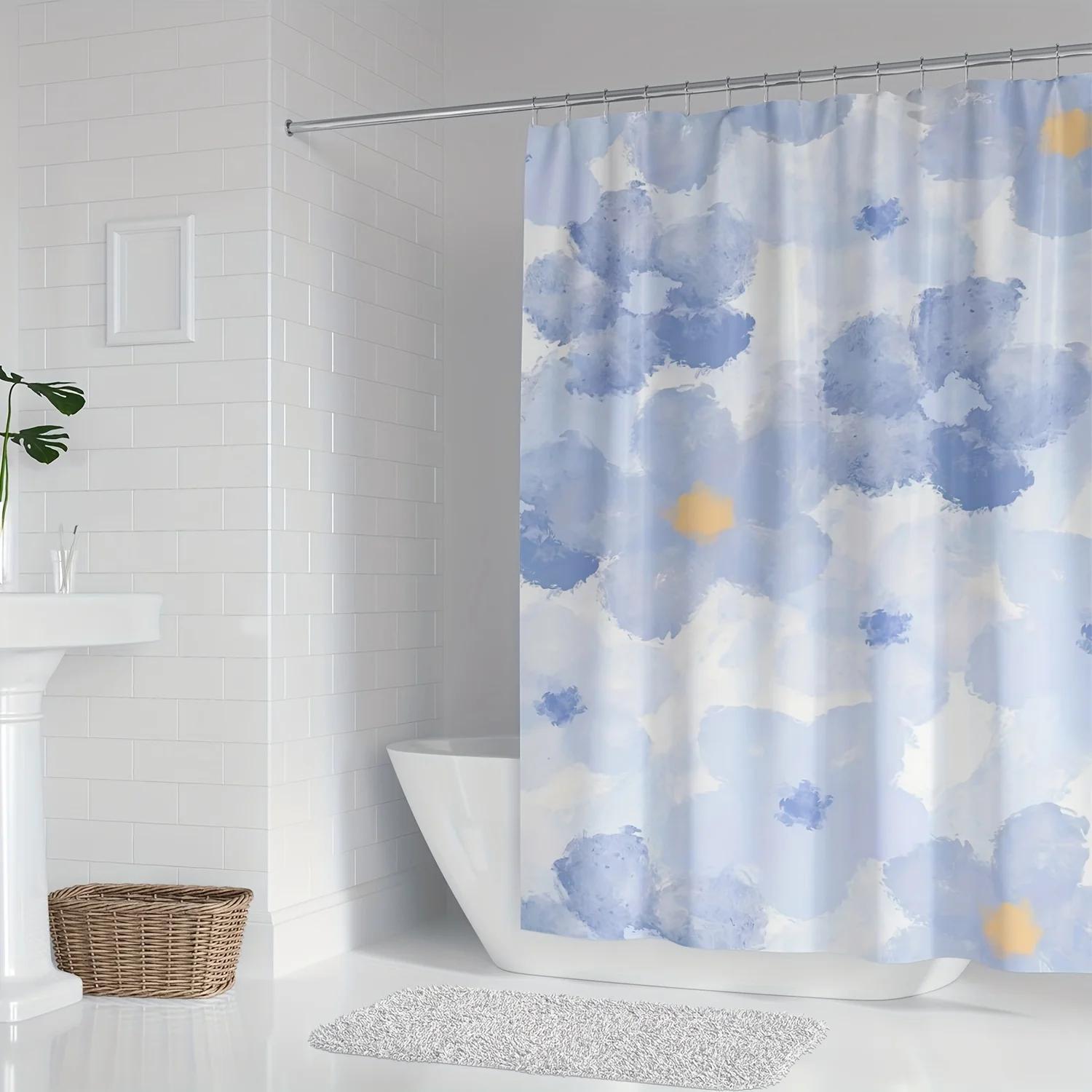 

1Pc Modern Abstract Floral Design Shower Curtain, Digital Print, Stylish Bathroom Decor, Water-Resistant W60H190(CM)-1 Pcs